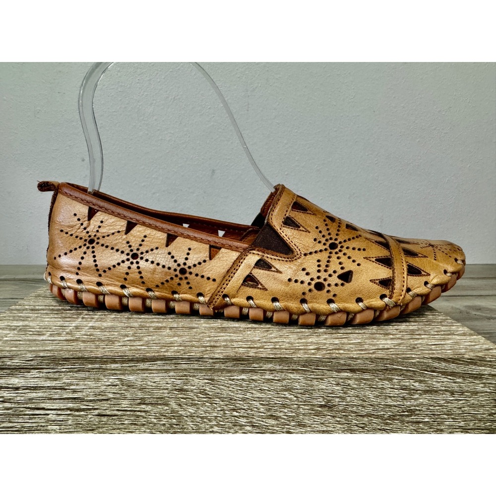 Spring Step Fusaro Tan Leather Laser Cut Perforated Loafer Shoe 7.5 - 8 - Picture 13 of 13